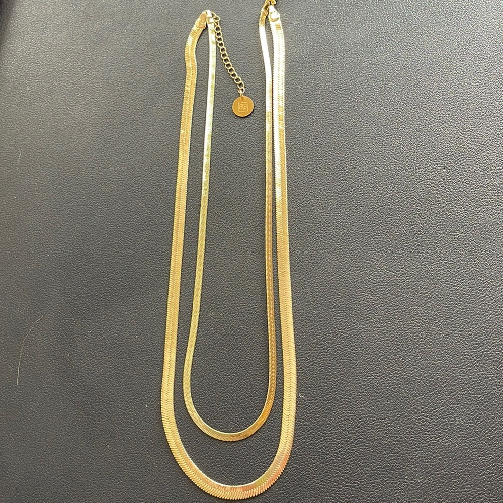 Stacked herringbone gold necklace